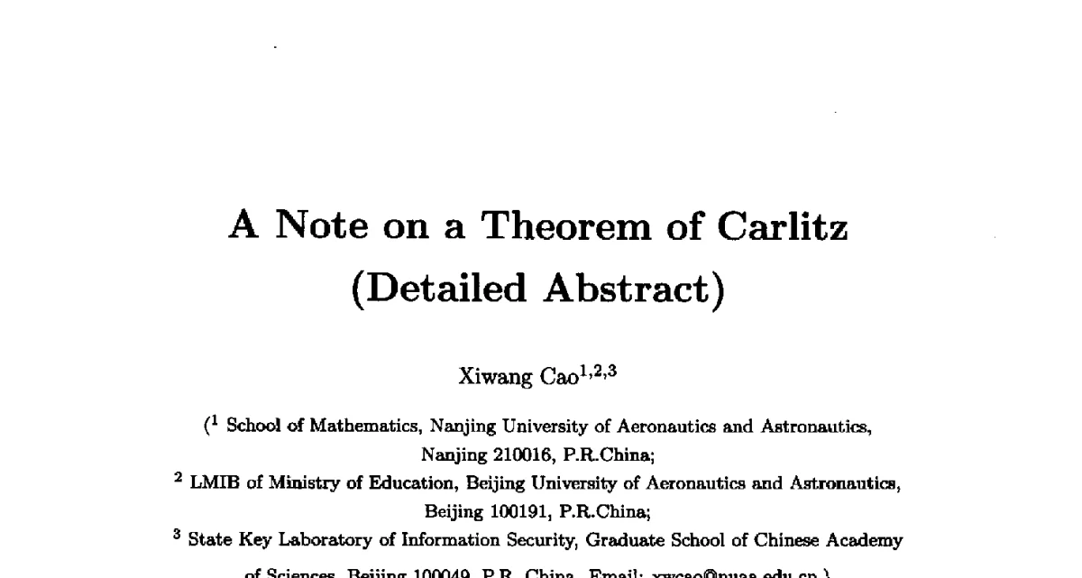 A Note on a Theorem of Carlitz - 中国密码学会2011年会