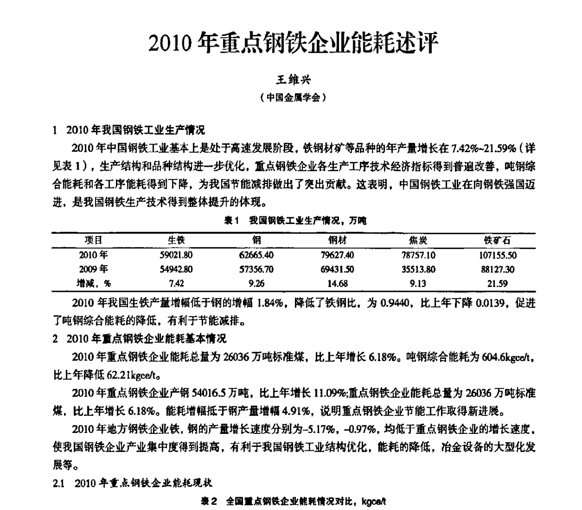 2010年重点钢铁企业能耗述评 - 2011全国中小高炉炼铁学术年会