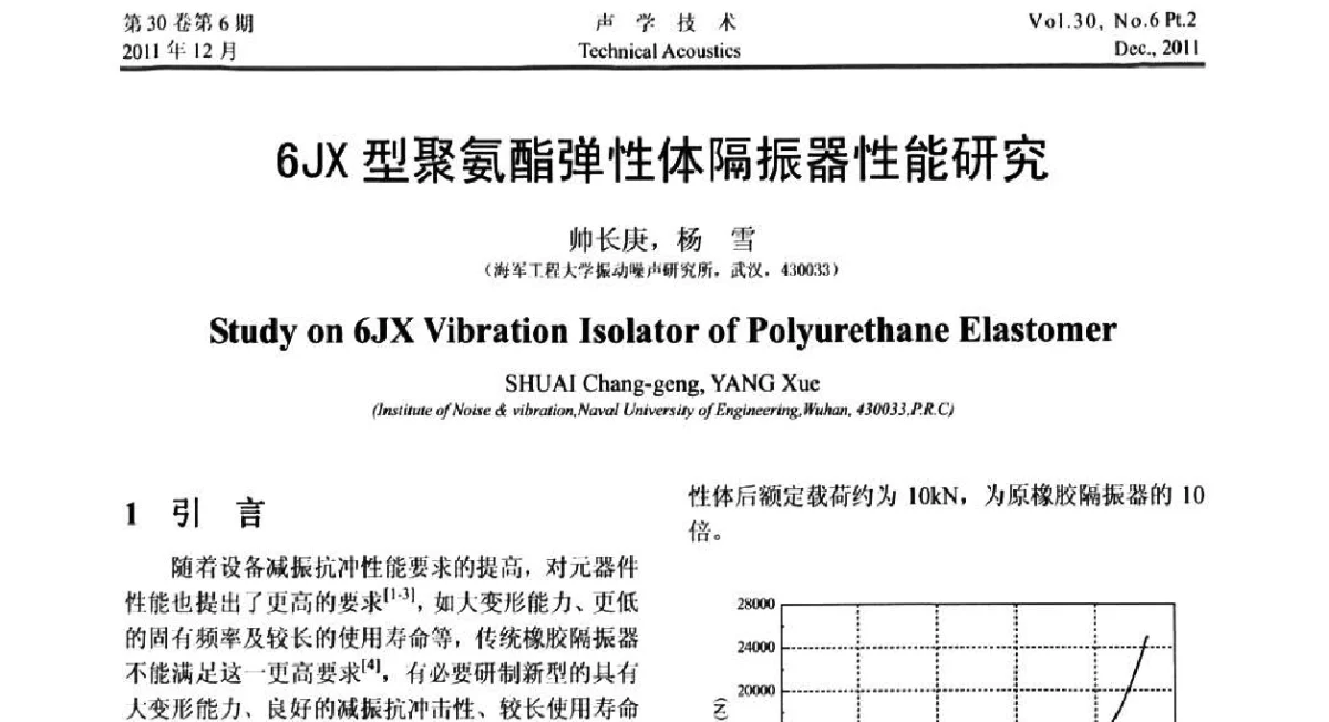 6JX型聚氨酯弹性体隔振器性能研究 - 中国声学学会第九届青年学术会议