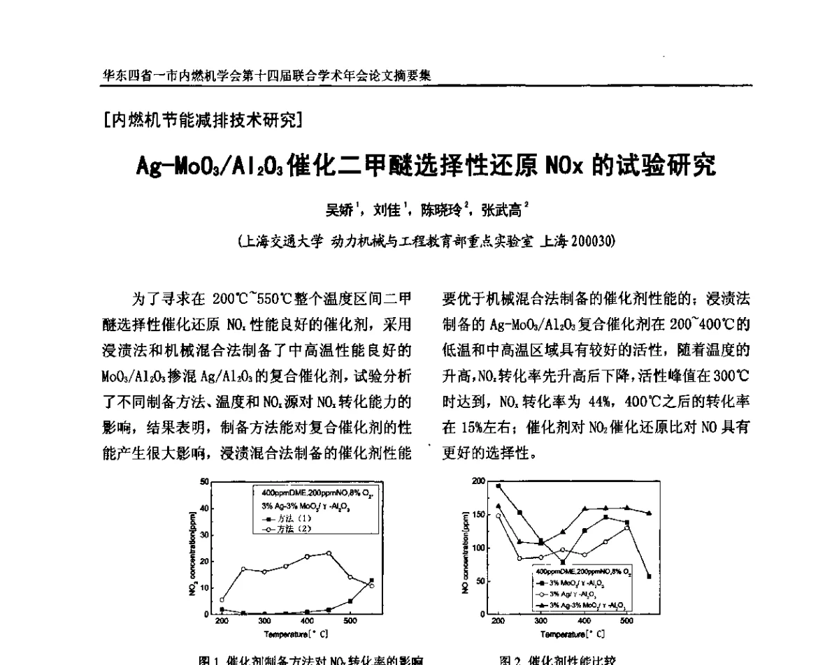 Ag-MoO3_Al2O3催化二甲醚选择性还原NOx的试验研究 - 华东四省一市内燃机学会第十四届联合学术年会