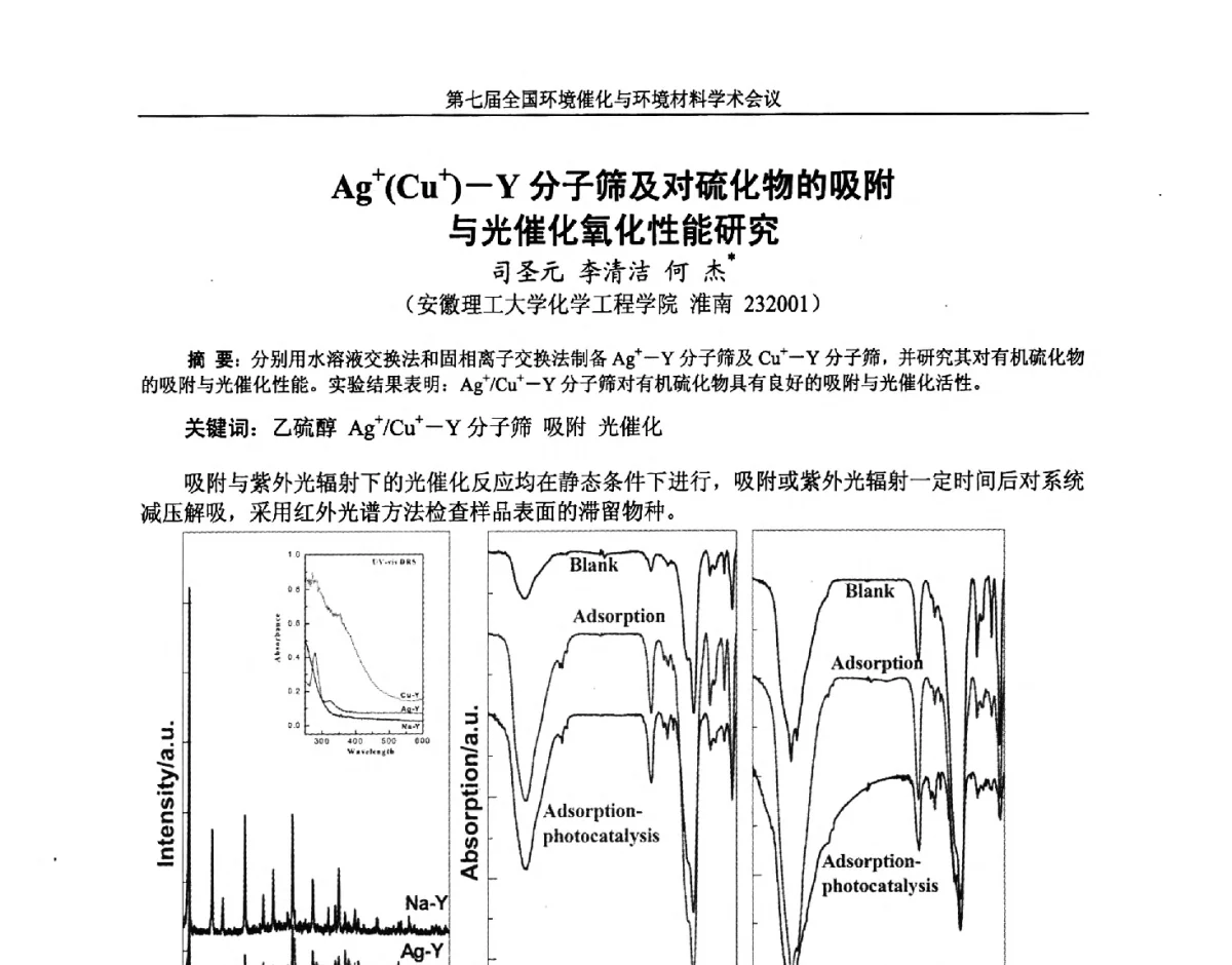 Ag+(Cu+)-Y分子筛及对硫化物的吸附与光催化氧化性能研究 - 第七届全国环境催化与环境材料学术会议