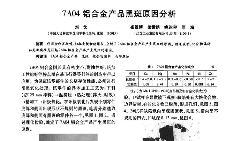 7A04铝合金产品黑斑原因分析 - 2011年兵器工业理化与无损检验学术交流会