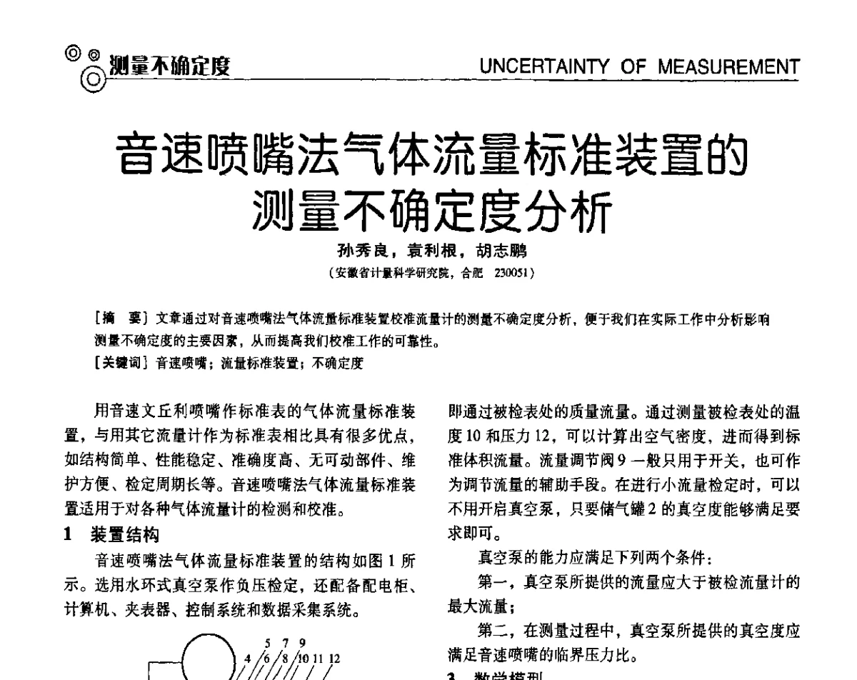 音速喷嘴法气体流量标准装置的测量不确定度分析 - 第七届全国工业计量与控制技术交流会