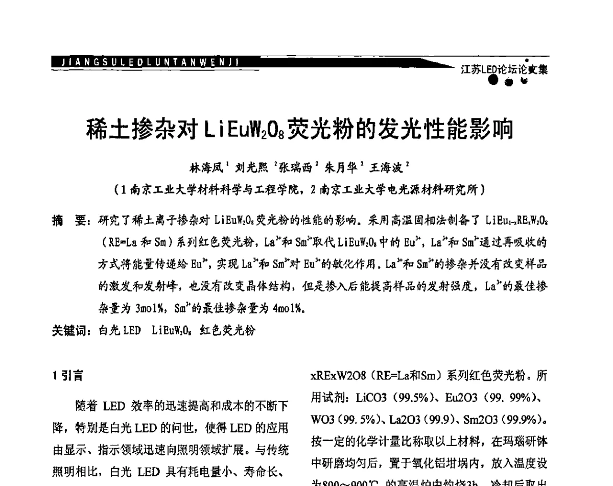 稀土掺杂对LiEuW208荧光粉的发光性能影响 - 江苏LED照明论坛