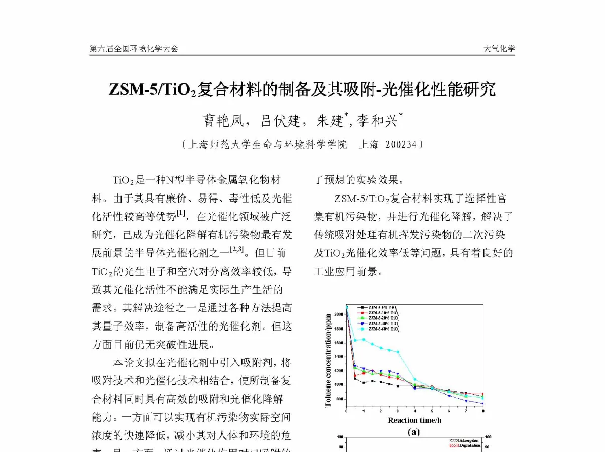 ZSM-5_TiO2复合材料的制备及其吸附—光催化性能研究 - 第六届全国环境化学学术大会
