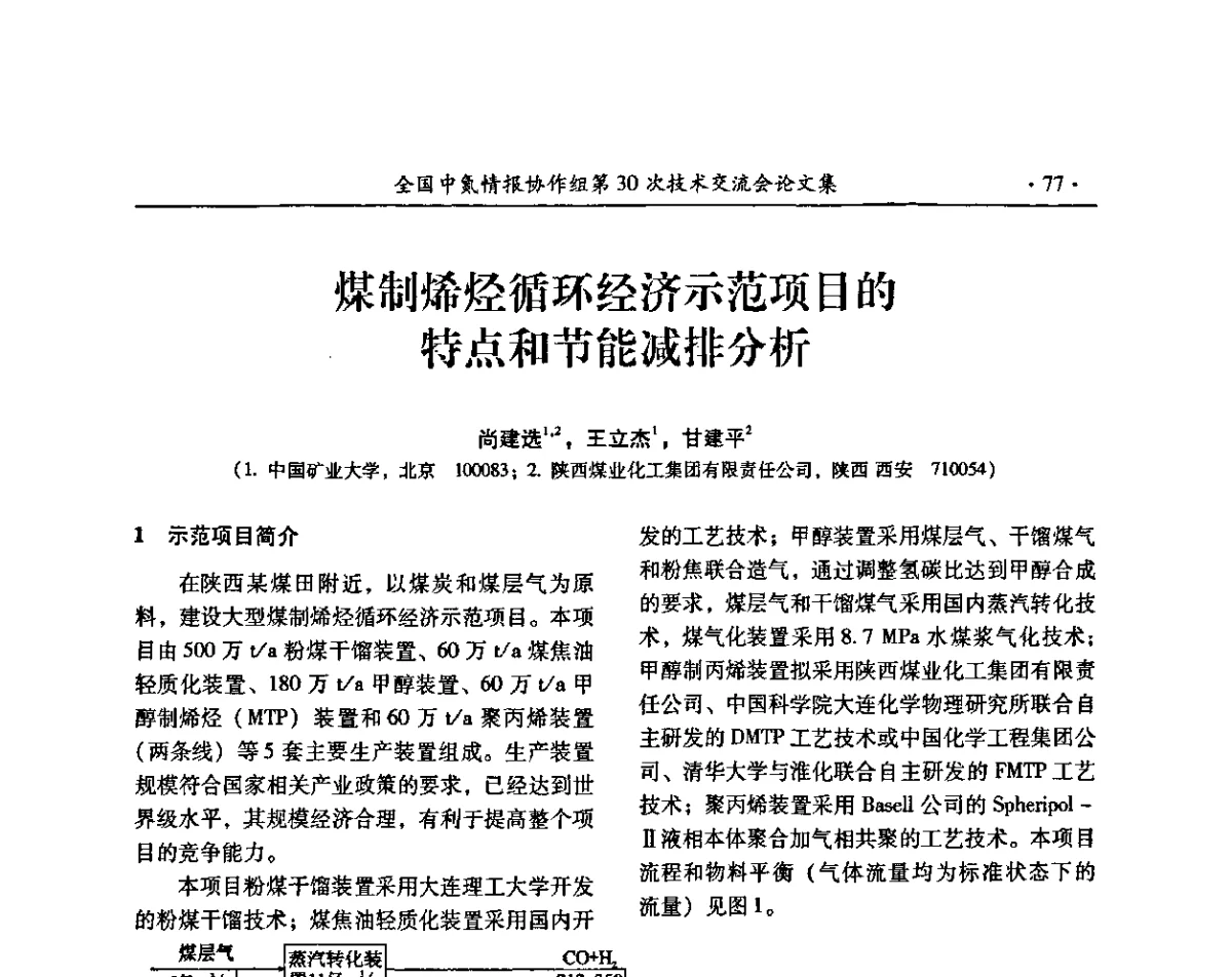 煤制烯烃循环经济示范项目的特点和节能减排分析 - 全国中氮情报协作组第30次技术交流会暨煤气化技术与氮肥(甲醇)企业产品结构调整专题研讨会