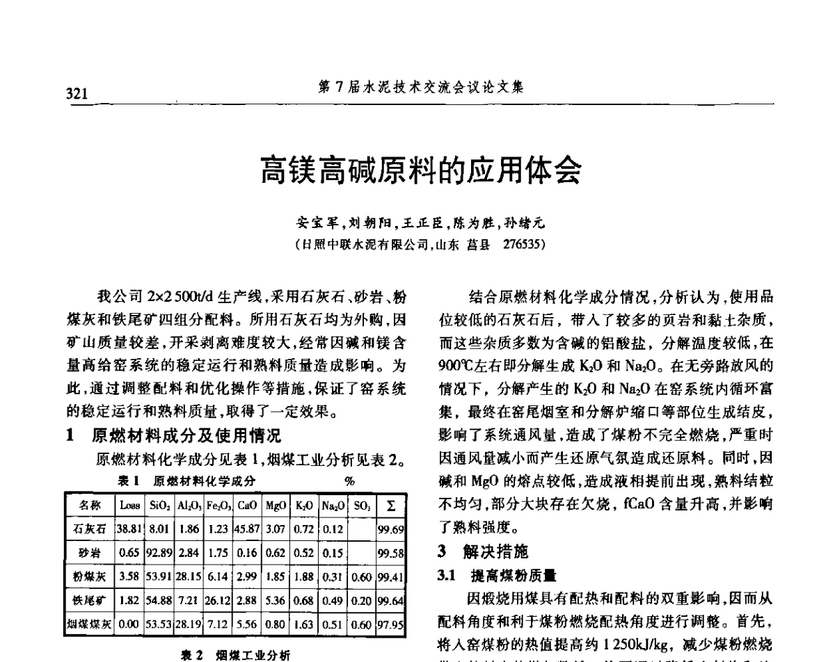 高镁高碱原料的应用体会 - 第7届水泥技术交流会