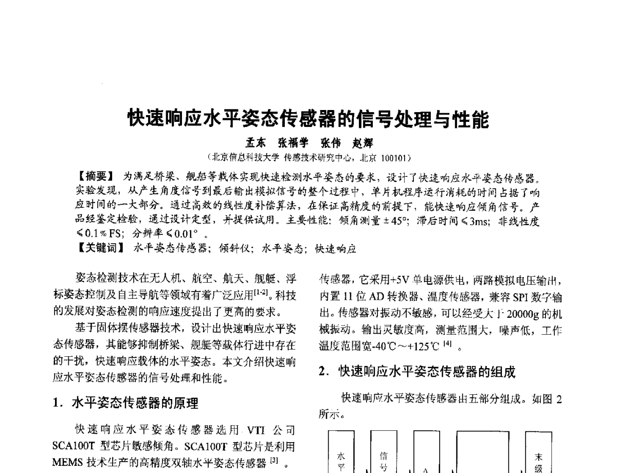 快速响应水平姿态传感器的信号处理与性能 - 第十二届全国敏感元件与传感器学术会议