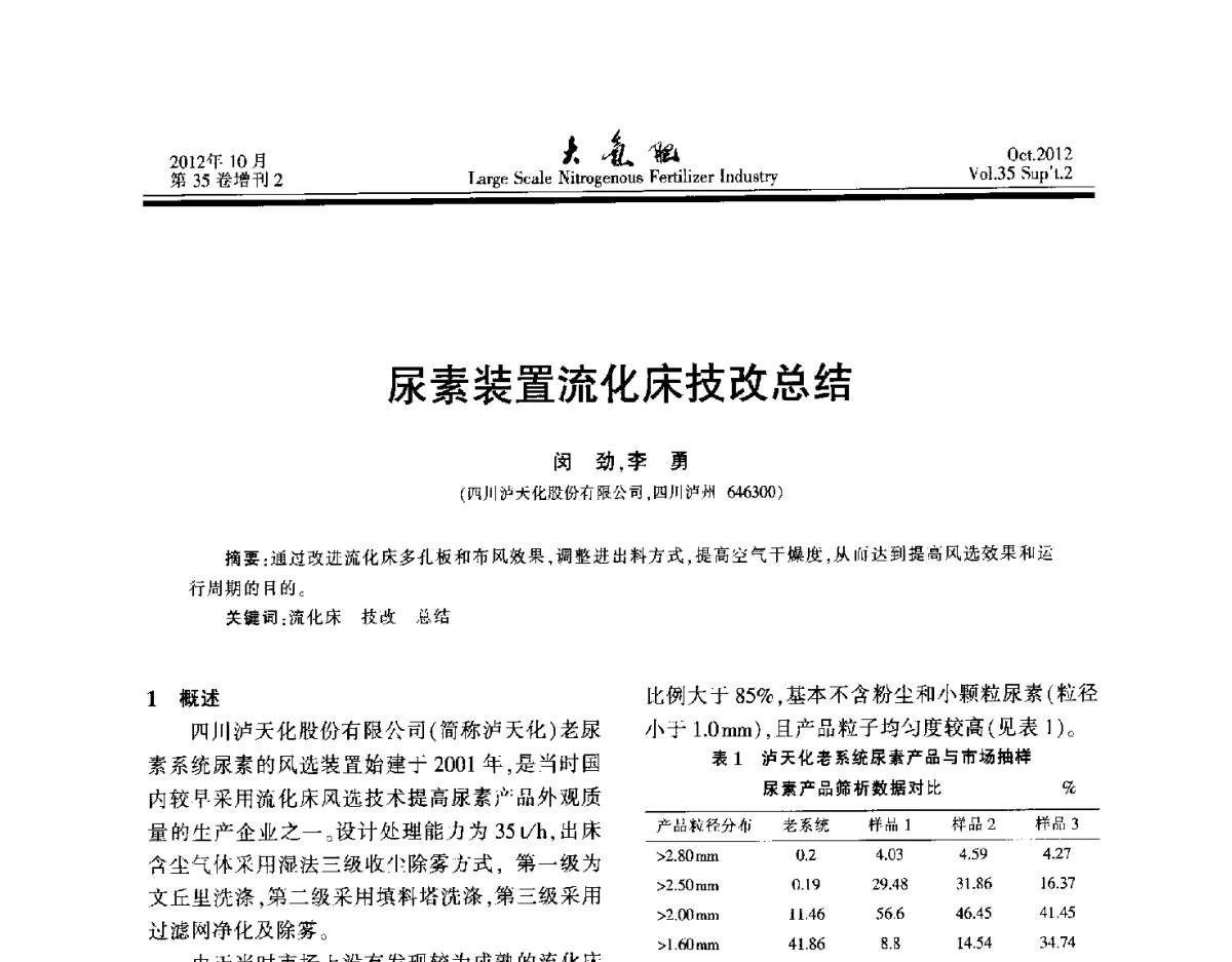 尿素装置流化床技改总结 - 第十七届全国大型尿素装置技术年会