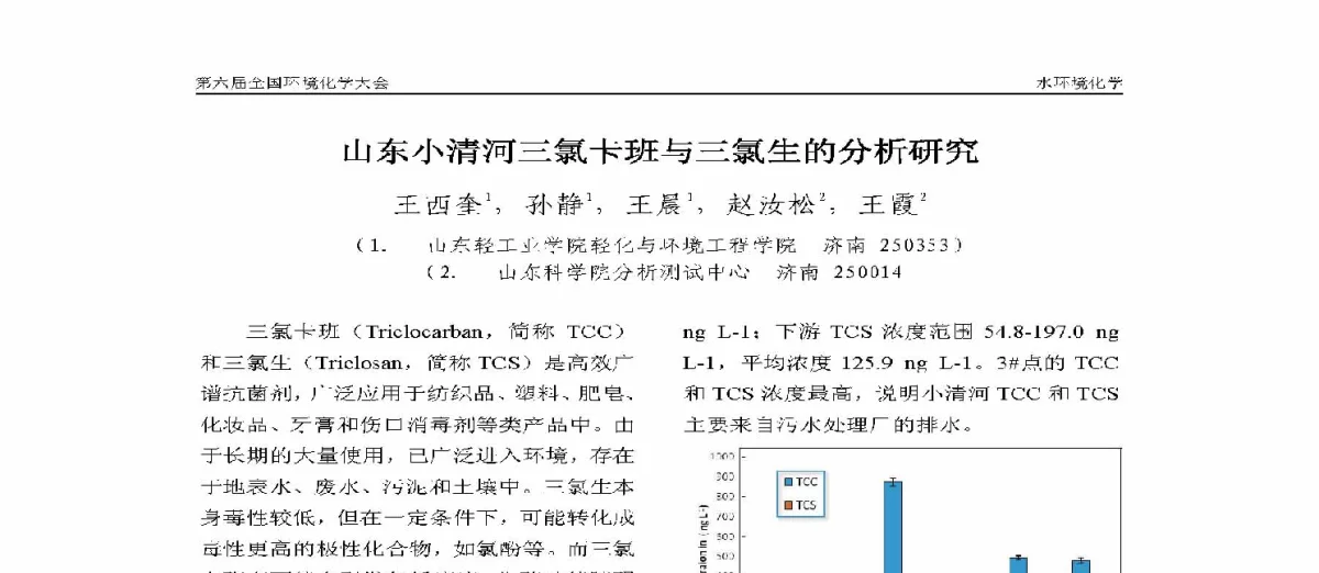 山东小清河三氯卡班与三氯生的分析研究 - 第六届全国环境化学学术大会