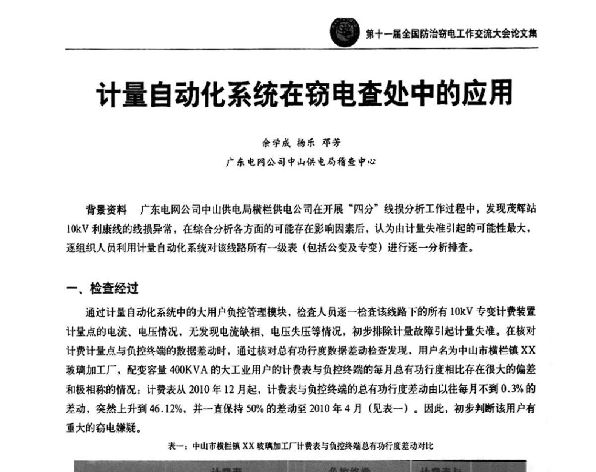 计量自动化系统在窃电查处中的应用 - 第十一届全国防治窃电工作交流大会