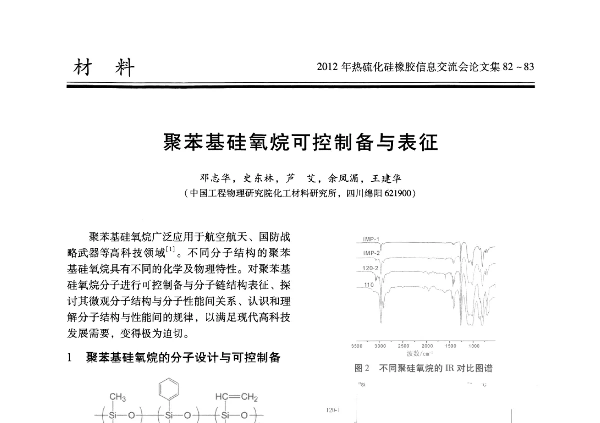 聚苯基硅氧烷可控制备与表征 - 2012年热硫化硅橡胶信息交流会