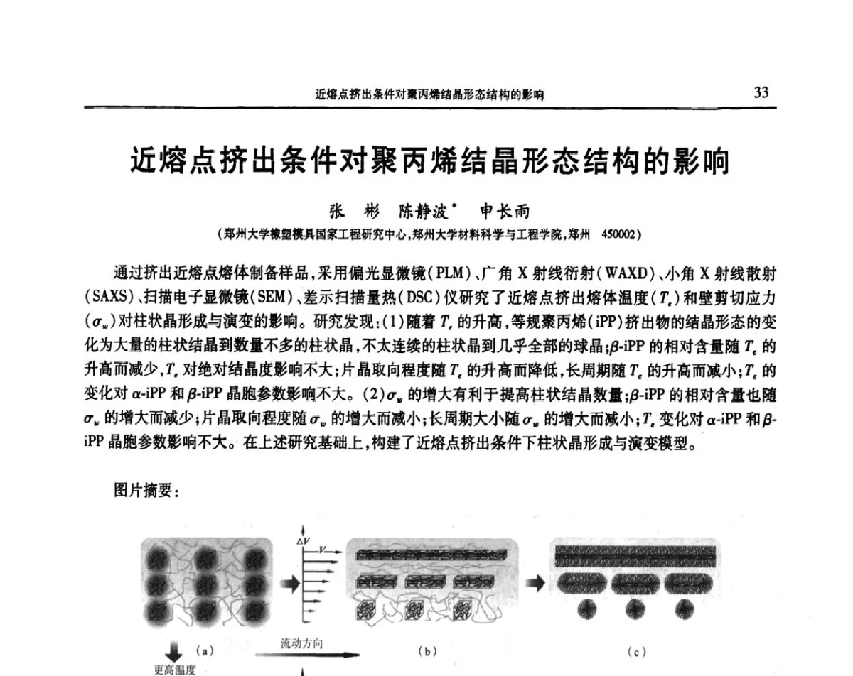 近熔点挤出条件对聚丙烯结晶形态结构的影响 - 2011年中国工程塑料复合材料技术研讨会