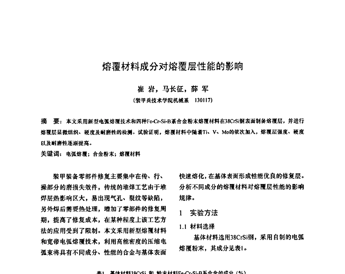 熔覆材料成分对熔覆层性能的影响 - 第十二次全国机械维修学术会议