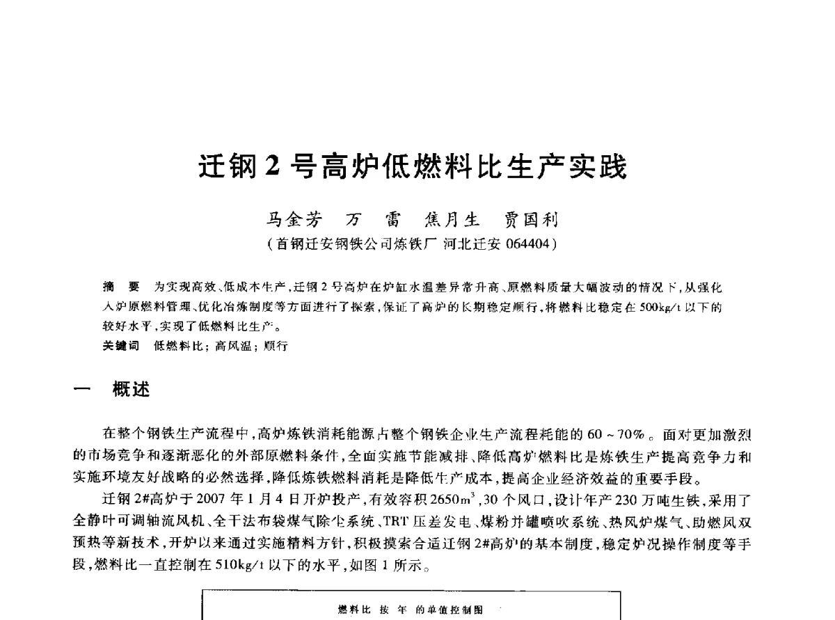 迁钢2号高炉低燃料比生产实践 - 2012年全国炼铁生产技术会议暨炼铁学术年会