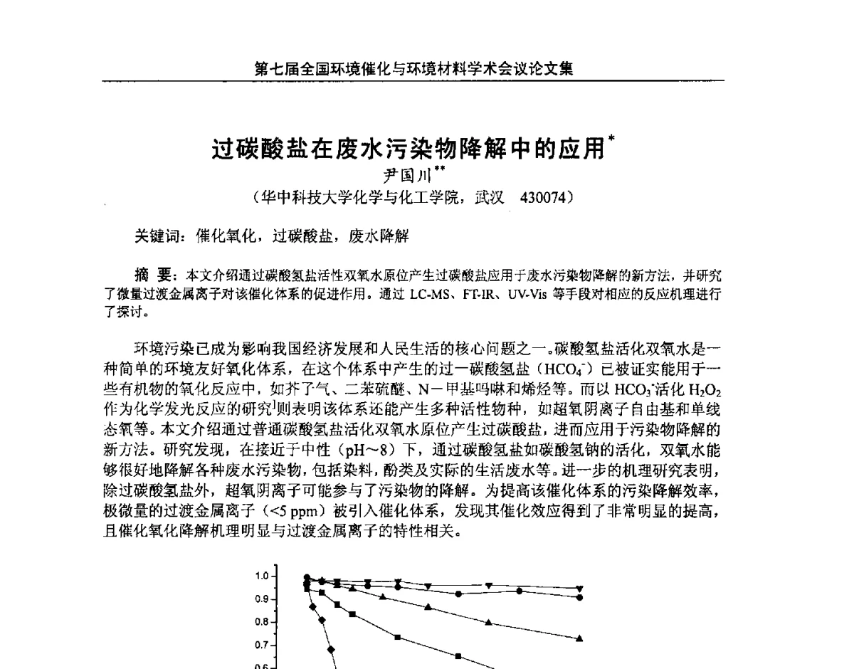 过碳酸盐在废水污染物降解中的应用 - 第七届全国环境催化与环境材料学术会议