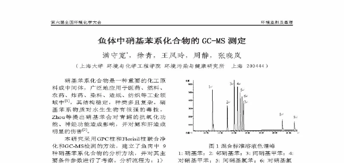 鱼体中硝基苯系化合物的GC-MS测定 - 第六届全国环境化学学术大会