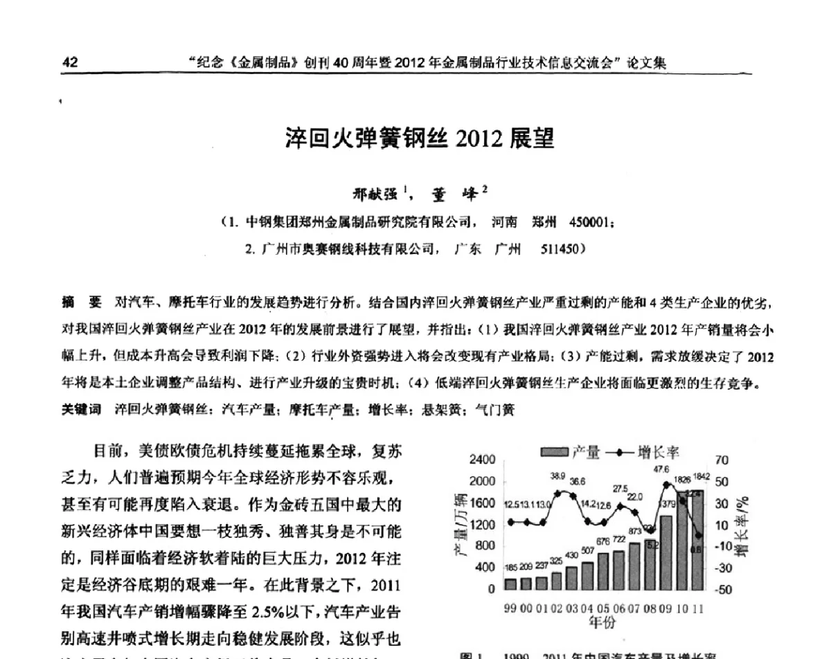淬回火弹簧钢丝2012展望 - 纪念《金属制品》创刊40周年暨2012年金属制品行业技术信息交流会