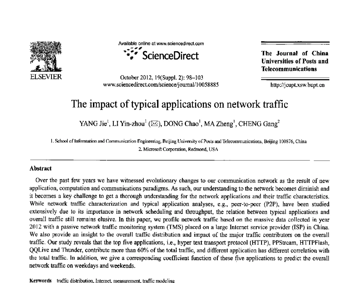 The impact of typical applications on network traffic - 第六届中国传感器网络学术会议(CWSN 2012)