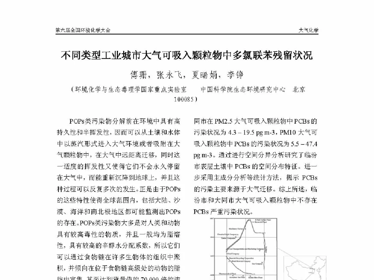 不同类型工业城市大气可吸入颗粒物中多氯联苯残留状况 - 第六届全国环境化学学术大会