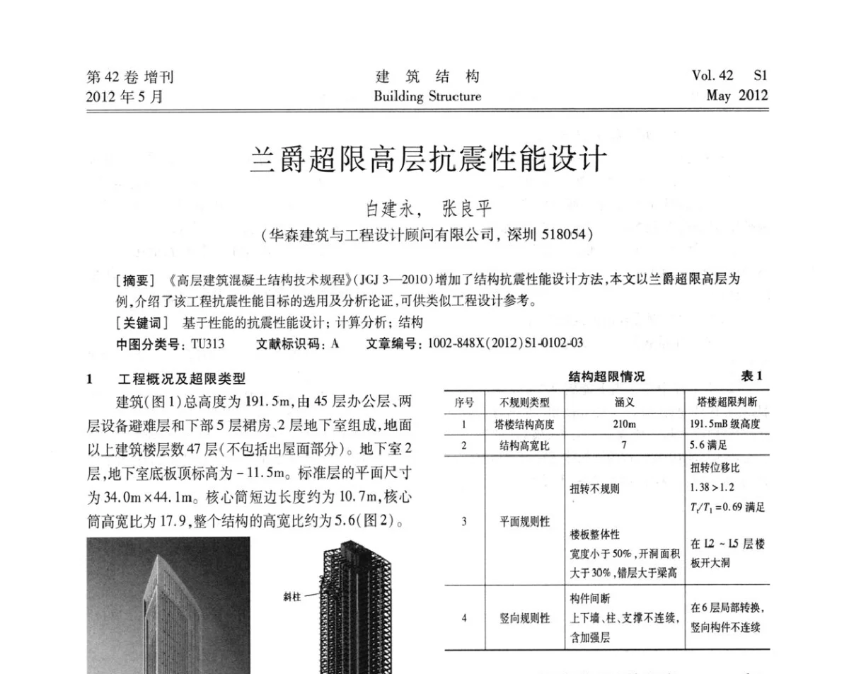 兰爵超限高层抗震性能设计 - 2012建筑结构抗震技术国际论坛