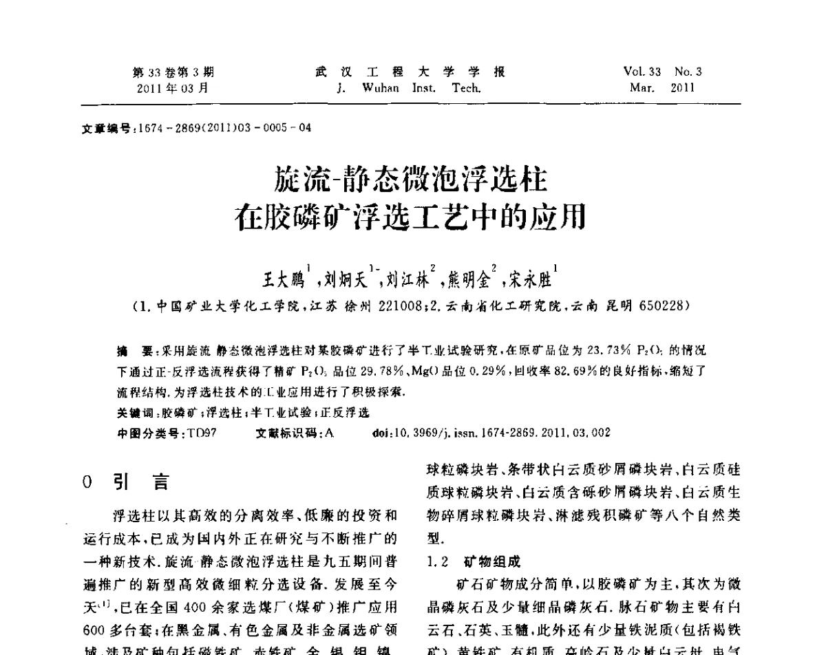 旋流-静态微泡浮选柱在胶磷矿浮选工艺中的应用 - 第六届世界磷矿加工大会