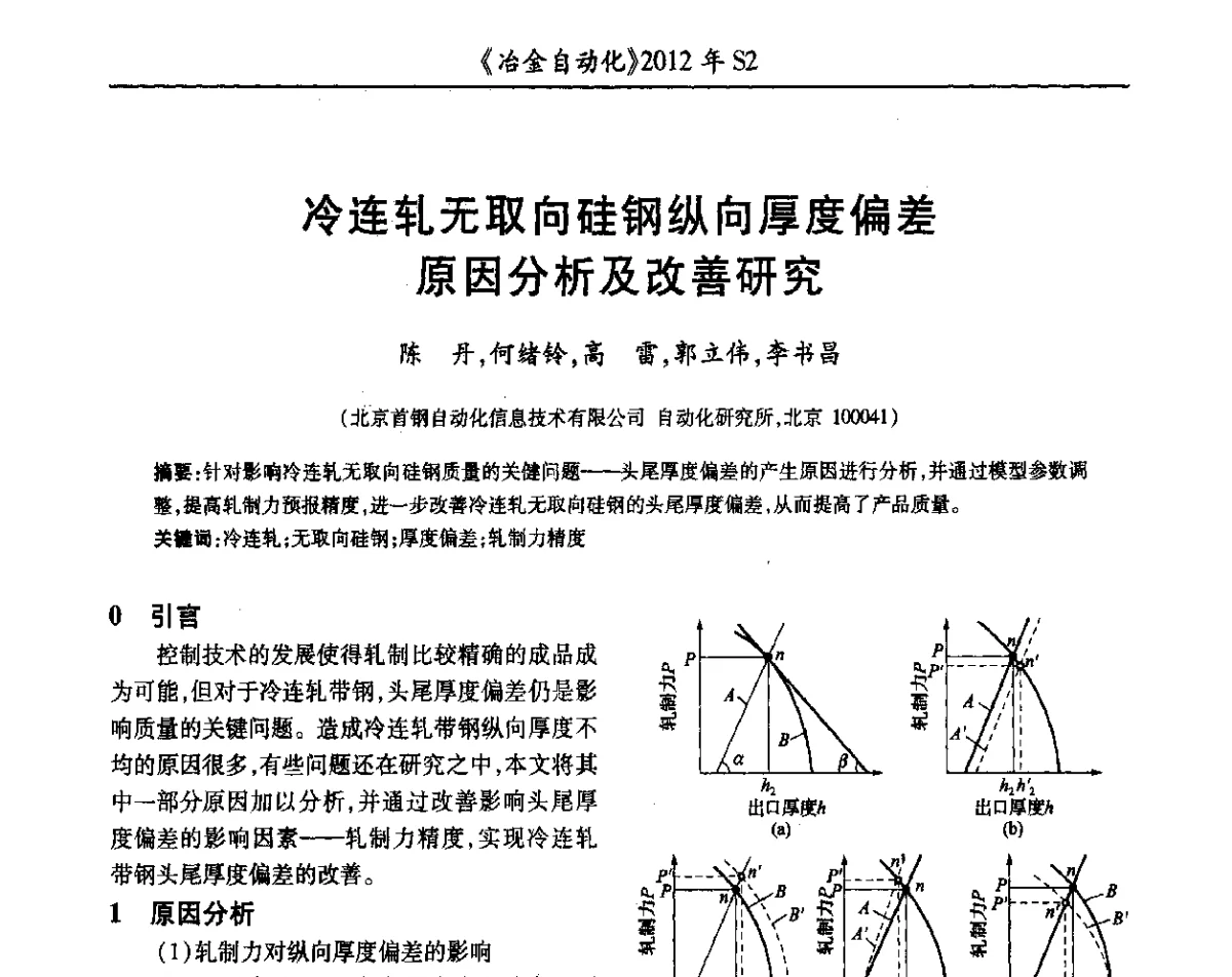 冷连轧无取向硅钢纵向厚度偏差原因分析及改善研究 - 中国计量协会冶金分会2012年会暨全国第十七届自动化应用技术学术交流会