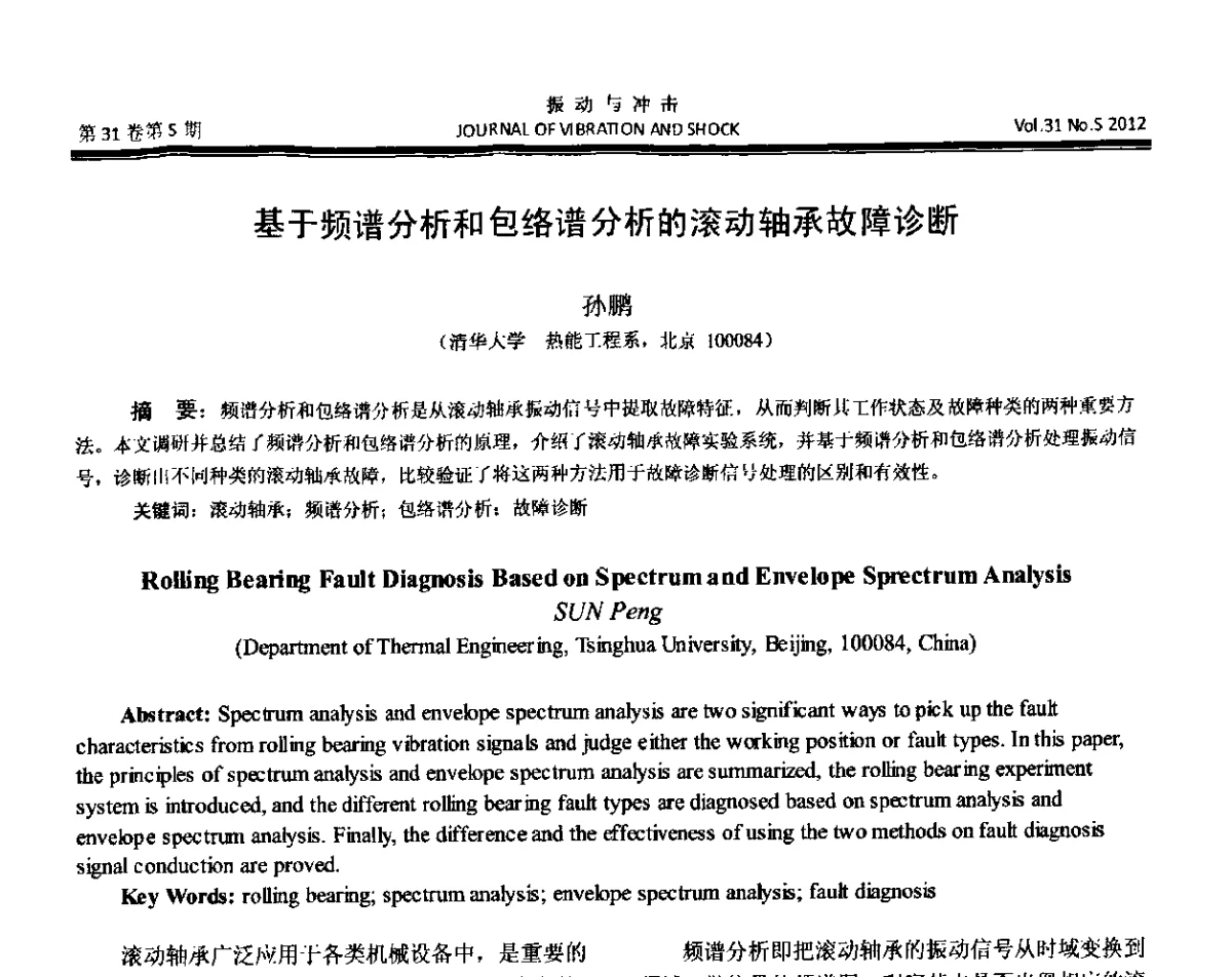 基于频谱分析和包络谱分析的滚动轴承故障诊断 - 第10届全国转子动力学学术讨论会(ROTDYN’2012)