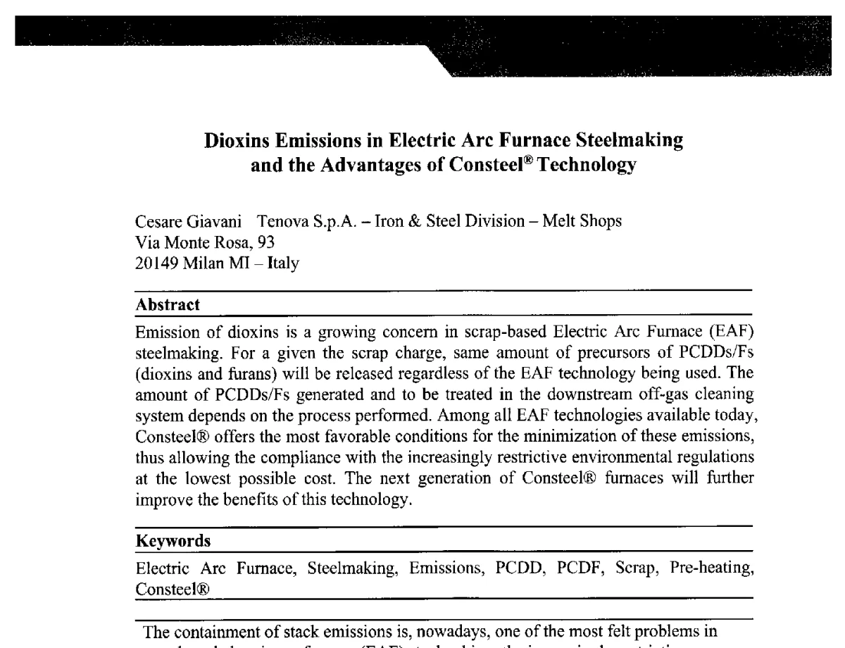 电炉炼钢的二恶英排放及Consteel(R)技术的优势 - 第十六届上海国际冶金工业展览会技术论坛