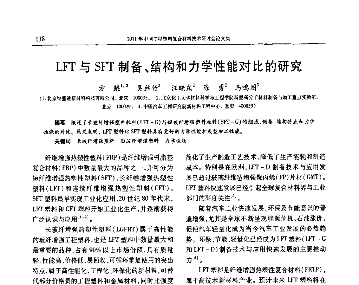 LFT与SFT制备、结构和力学性能对比的研究 - 2011年中国工程塑料复合材料技术研讨会