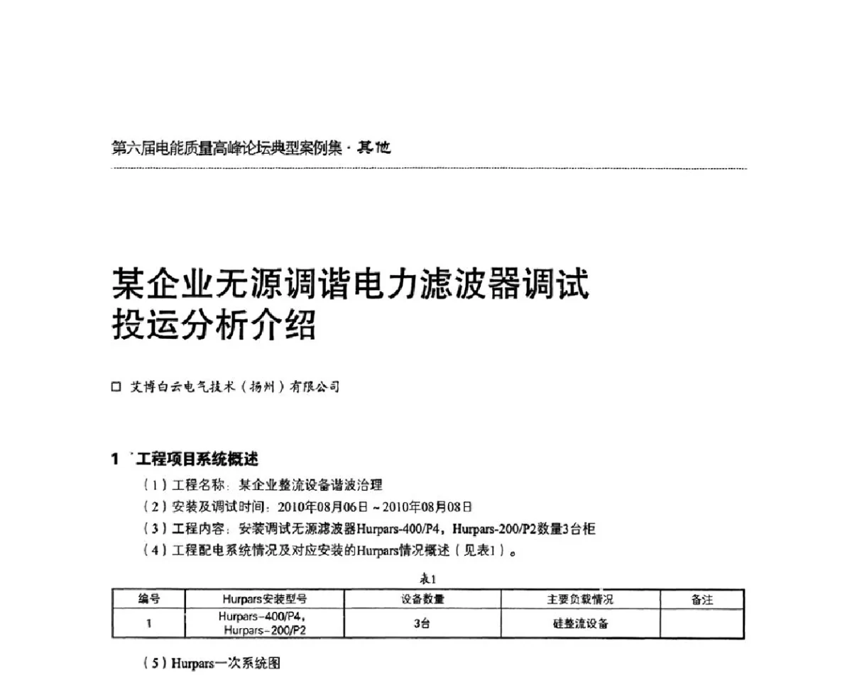某企业无源调谐电力滤波器调试投运分析介绍 - 第六届电能质量高峰论坛
