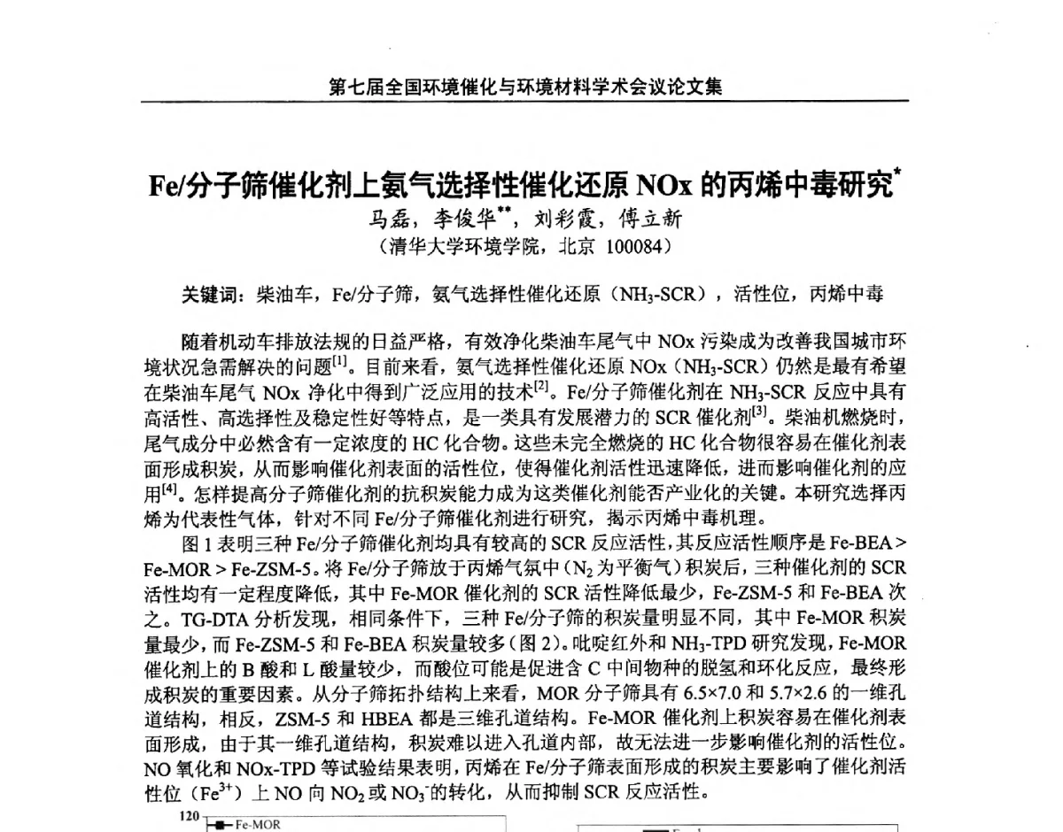 Fe_分子筛催化剂上氨气选择性催化还原NOx的丙烯中毒研究 - 第七届全国环境催化与环境材料学术会议