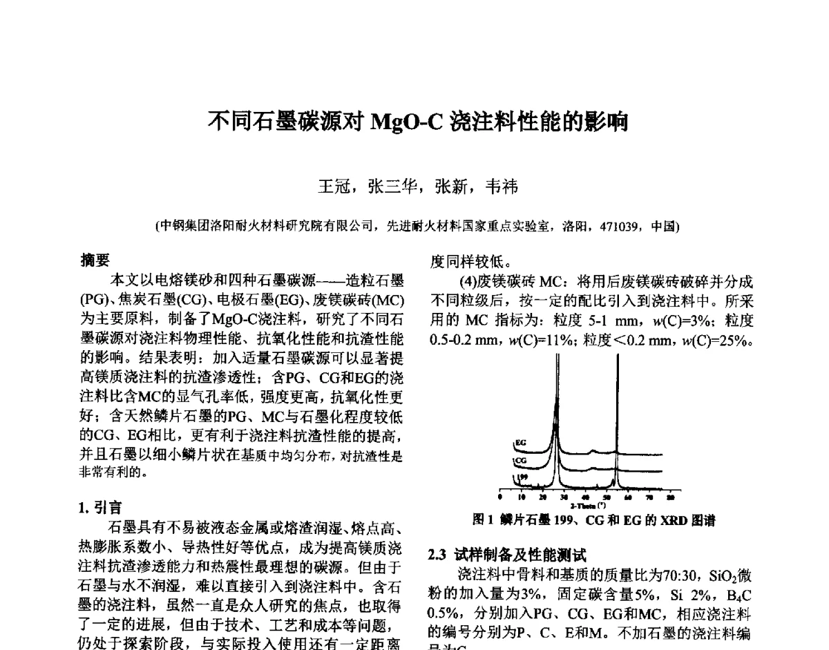 不同石墨碳源对MgO-C浇注料性能的影响 - 第六届国际耐火材料会议