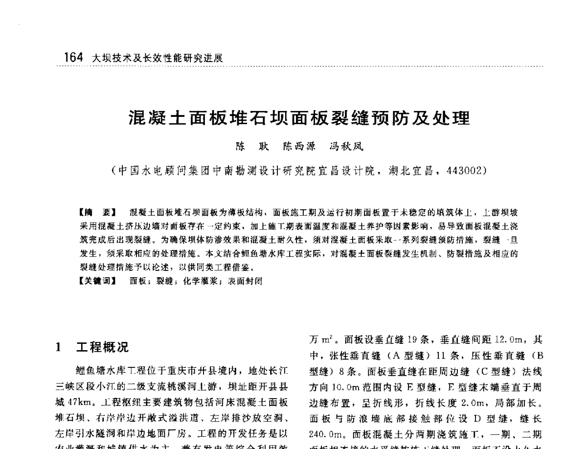 混凝土面板堆石坝面板裂缝预防及处理 - 大坝技术及长效性能国际研讨会