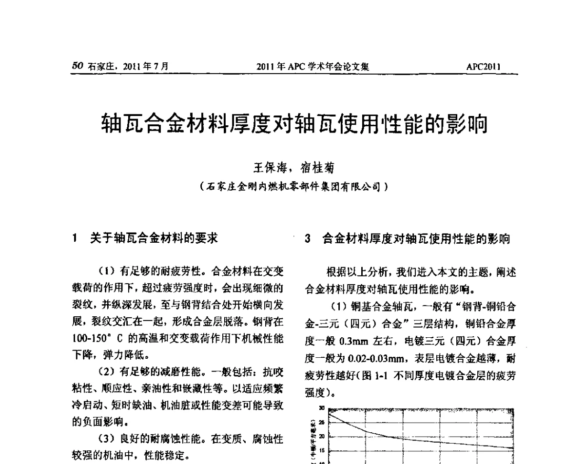 轴瓦合金材料厚度对轴瓦使用性能的影响 - 2011年APC联合学术年会