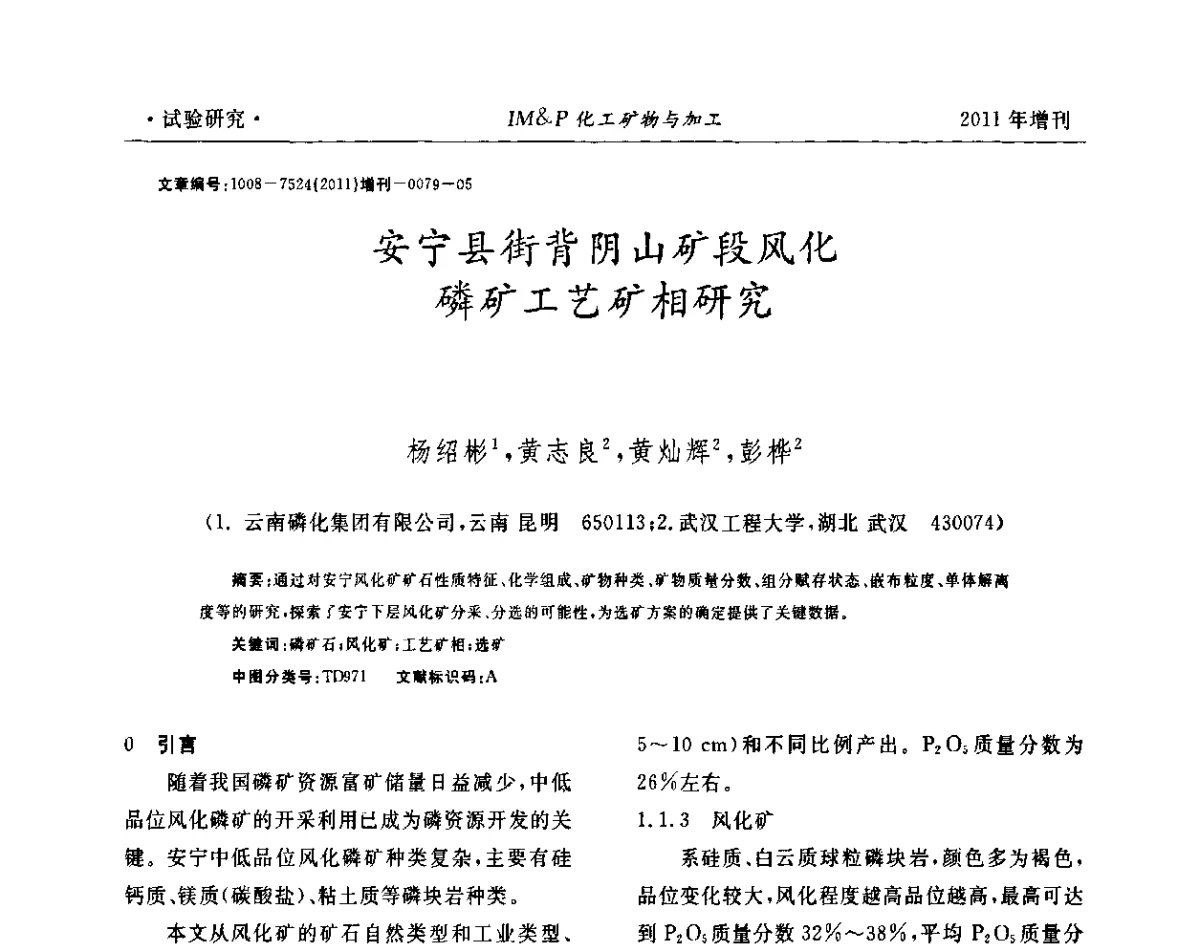 安宁县街背阴山矿段风化磷矿工艺矿相研究 - 第六届世界磷矿加工大会