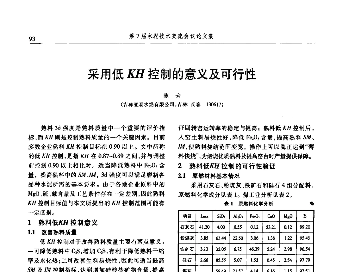 采用低KH控制的意义及可行性 - 第7届水泥技术交流会