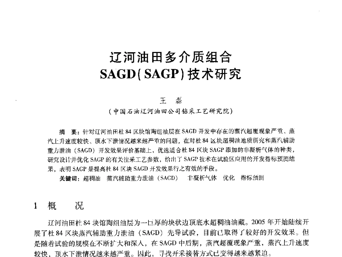 辽河油田多介质组合SAGD(SAGP)技术研究 - 2012年特殊类油藏开发技术研讨会