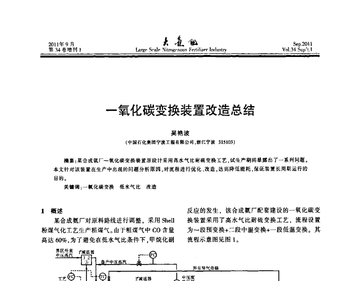 一氧化碳变换装置改造总结 - 第二十届全国大型合成氨装置技术年会
