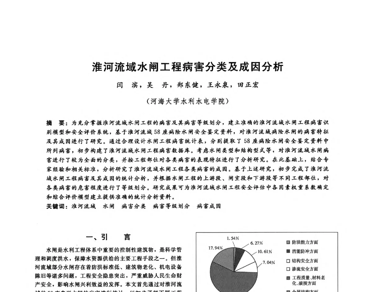 淮河流域水闸工程病害分类及成因分析 - 第十六届海峡两岸水利科技交流研讨会