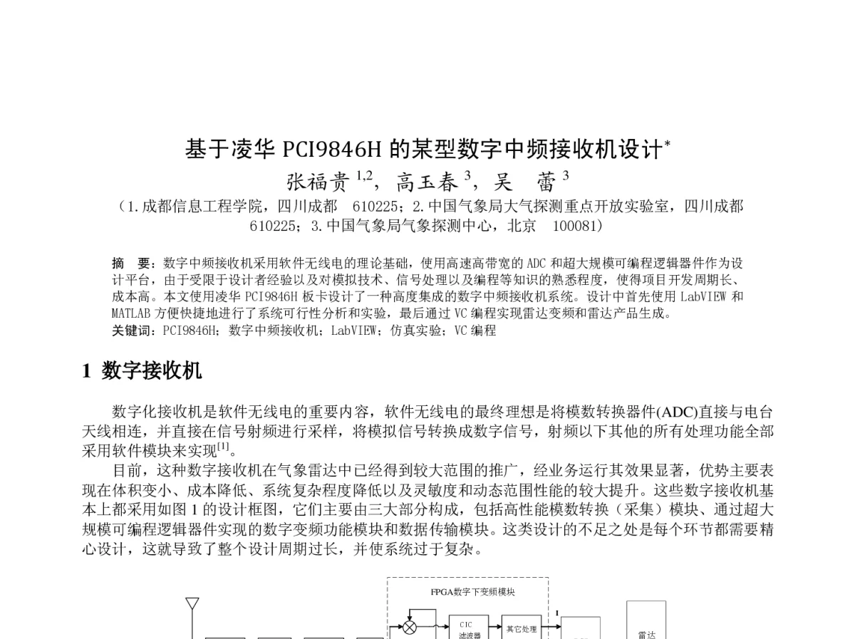 基于凌华PCI9846H 的某型数字中频接收机设计 - 2012年度气象水文海洋仪器学术交流会