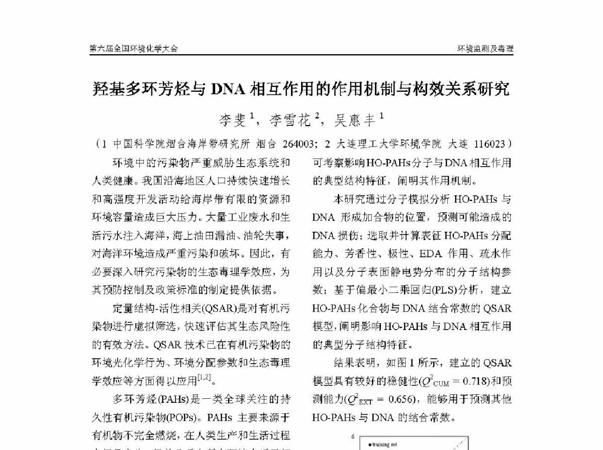 羟基多环芳烃与DNA相互作用的作用机制与构效关系研究 - 第六届全国环境化学学术大会