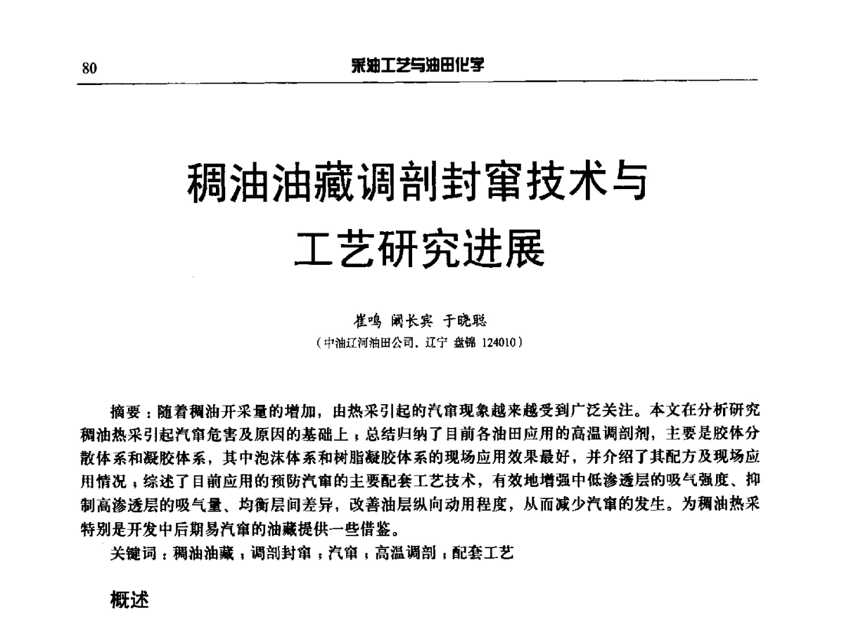 稠油油藏调剖封窜技术与工艺研究进展 - 中国采油工程技术及油田化学技术交流会