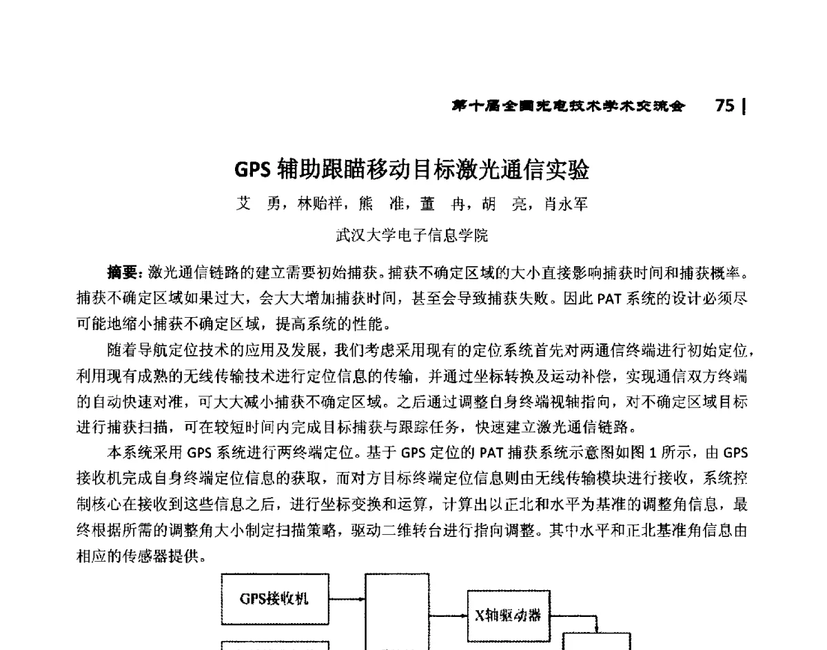 GPS辅助跟瞄移动目标激光通信实验 - 第10届全国光电技术学术交流会