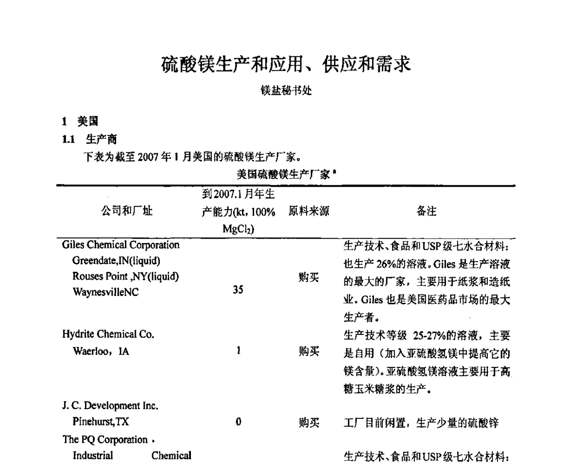 硫酸镁生产和应用、供应和需求 - 2011年全国镁盐行业年会暨环保·阻燃·镁肥研讨会