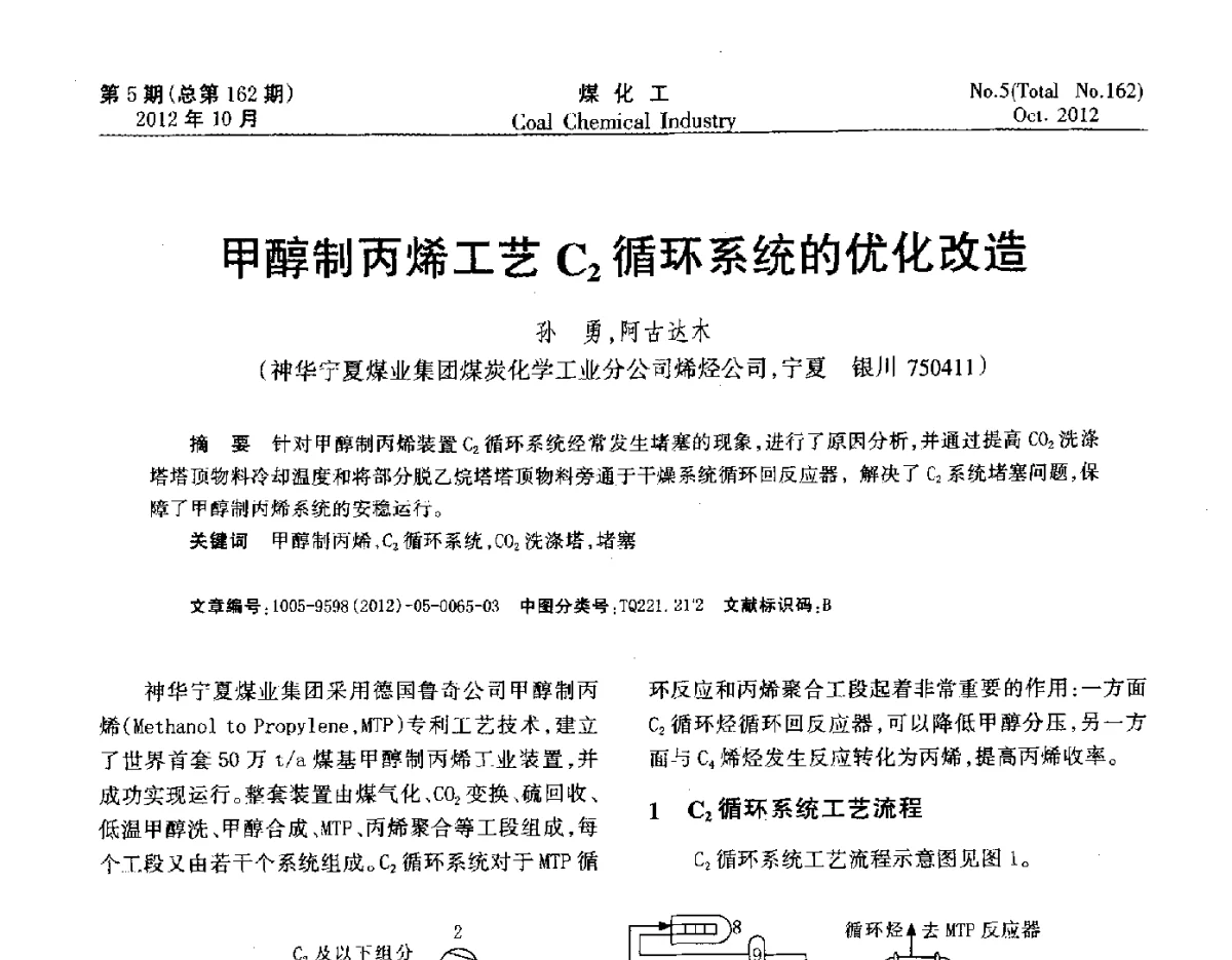 甲醇制丙烯工艺C2循环系统的优化改造 - 2012中国煤化工产业发展论坛