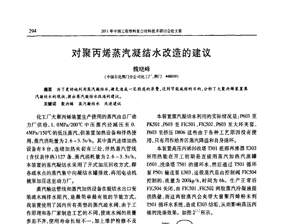 对聚丙烯蒸汽凝结水改造的建议 - 2011年中国工程塑料复合材料技术研讨会