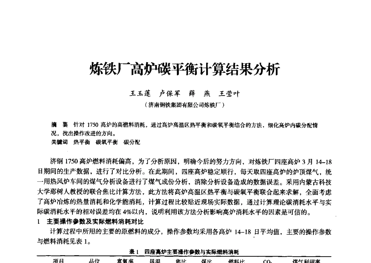 炼铁厂高炉碳平衡计算结果分析 - 2012年全国中小高炉炼铁学术年会