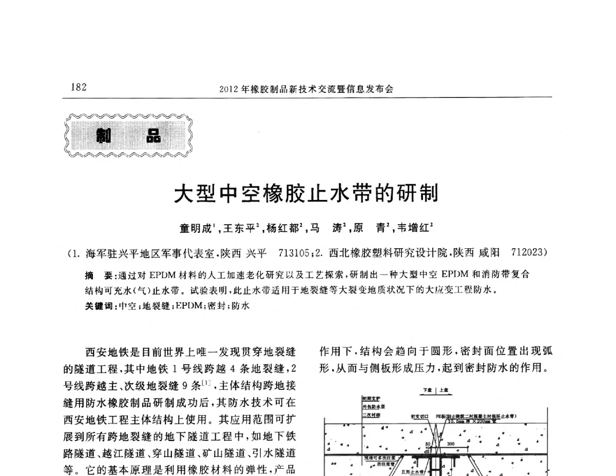 大型中空橡胶止水带的研制 - “温橡”杯2012年橡胶制品新技术交流暨信息发布会