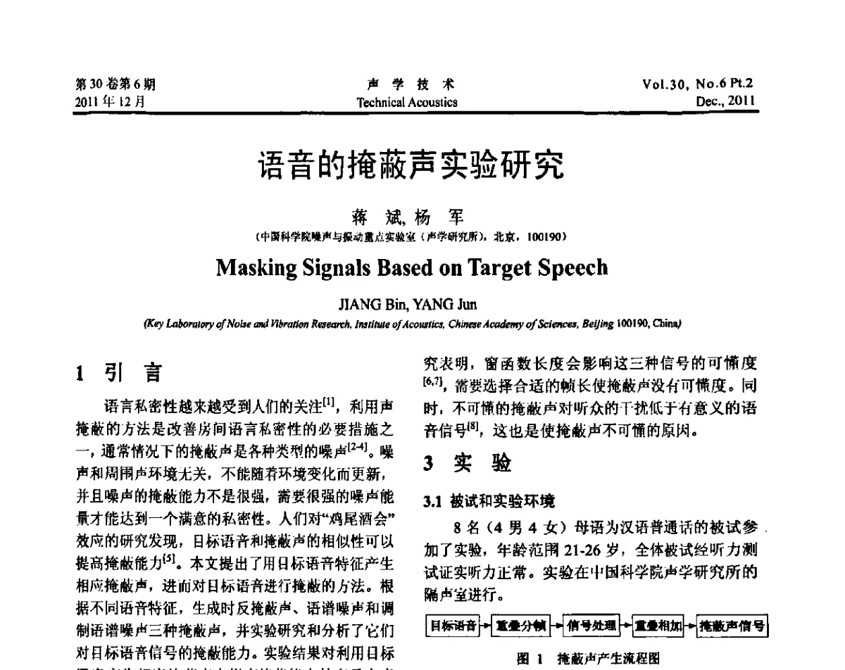 语音的掩蔽声实验研究 - 中国声学学会第九届青年学术会议